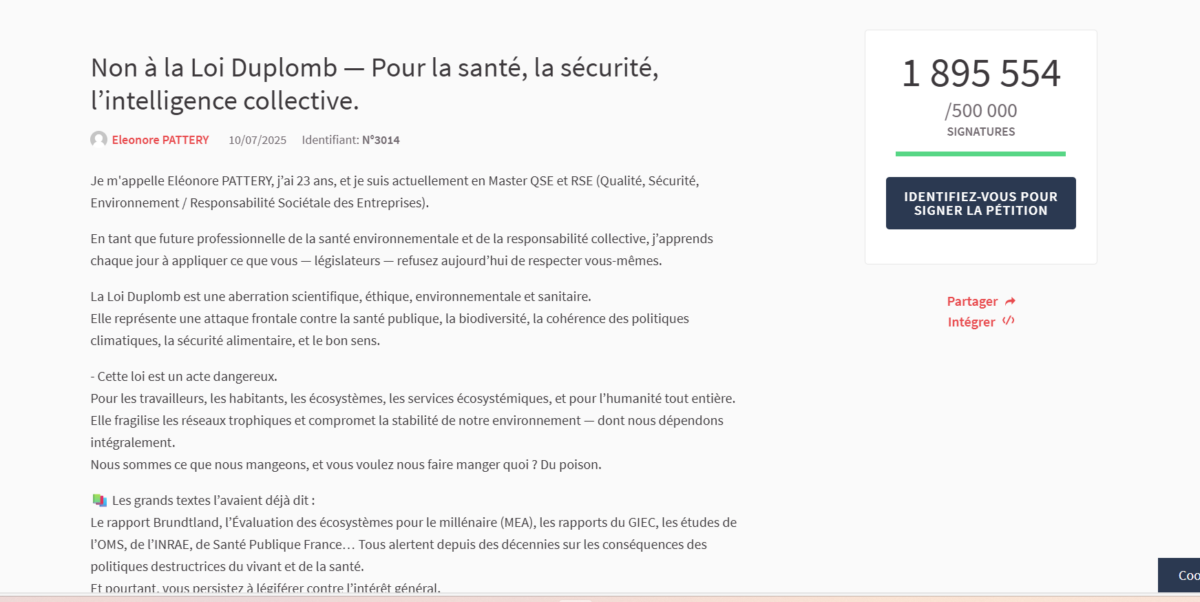 Mobilisation citoyenne pour l’abrogation de la loi Duplomb